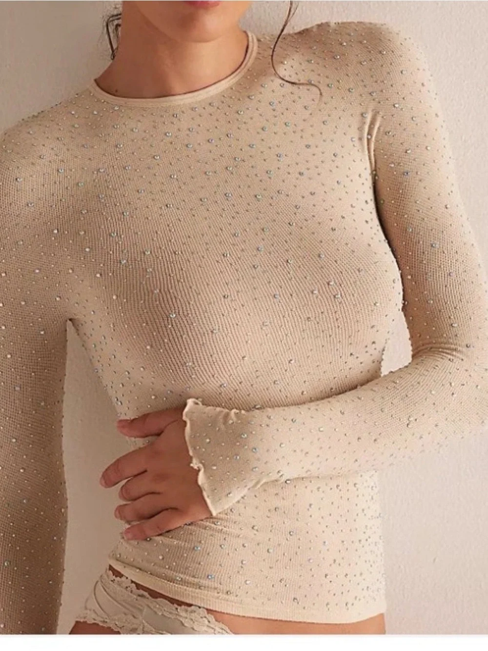 Free People Sparkle Crewneck Long Sleeve Top in yellow